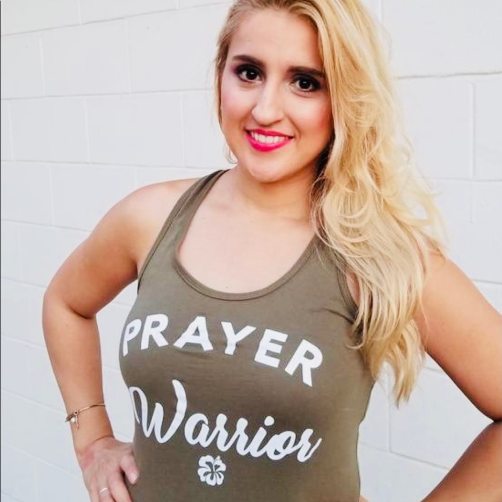 Prayer Warrior Army Green Tank Top View 2